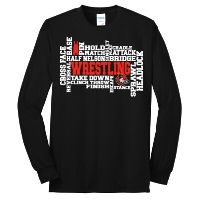 Long Sleeve 50/50 Blend Tee - Wrestling Word Art Thumbnail