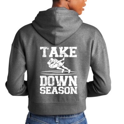Ladies Crop Fleece Hoodie - Take Down Season White Thumbnail