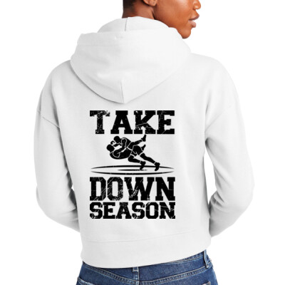 Ladies Crop Fleece Hoodie - Take Down Season Black Thumbnail